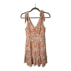 Gypsies & Moondust Gray Red Print Mini Dress V Neck Size Medium
